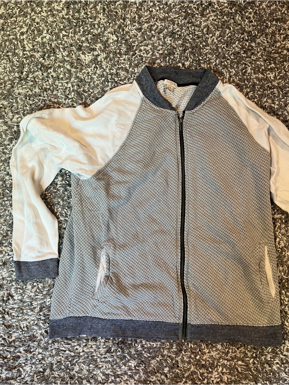 J. Crew Gray and White Mesh Bomber Jacket